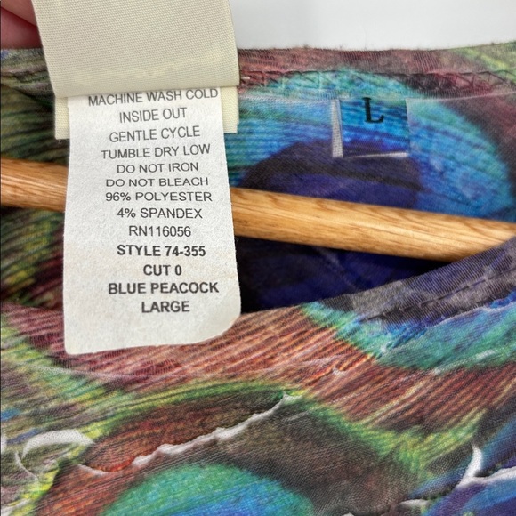 Jess & Jane 3/4 Sleeve Peacock Blouse Women’s Size Large - Picture 7 of 7